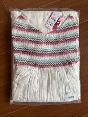 Roxy White Maxi Dress with Pink, Blue & Green Zigzag Bodice